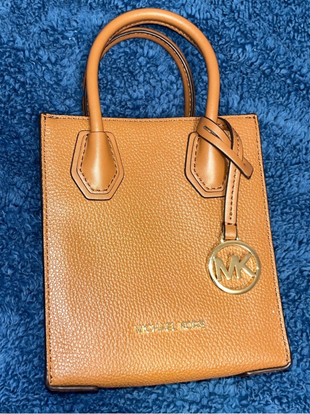 Michael Kors Brown Pebbled Leather Mini Tote with Gold MK Charm